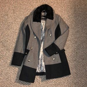 Guess pea coat with faux fur collar
